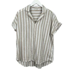 Beach Lunch Lounge Linen Cotton Blend Striped Cuff Sleeve Oversize Top Medium
